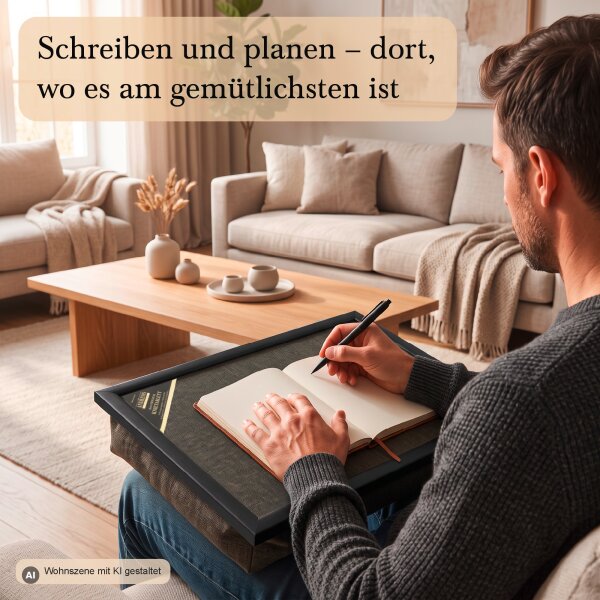 Knietablett mit Kissen Uni Schwarz-Beige