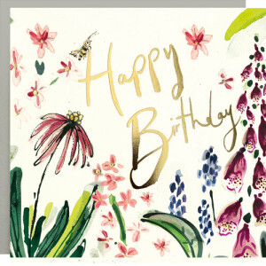 Anna Wright Gru&szlig;karte mit Umschlag Happy Birthday Flowers Gold