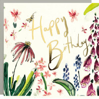 Anna Wright Grußkarte mit Umschlag Happy Birthday Flowers Gold
