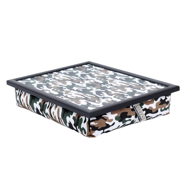 Knietablett mit Kissen Camouflage Schwarz-Weiß