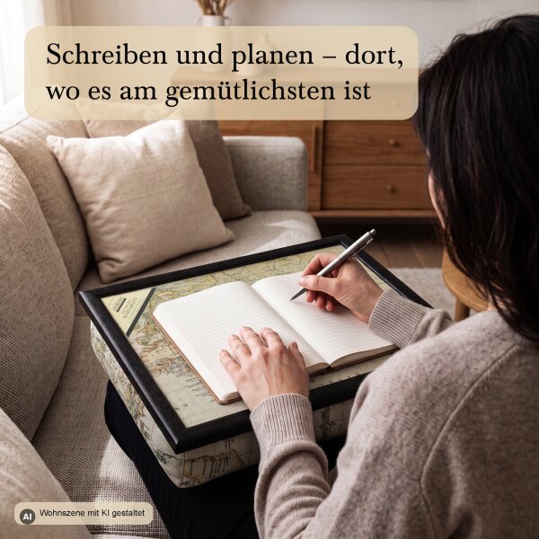 Knietablett mit Kissen Weltkarte Antik